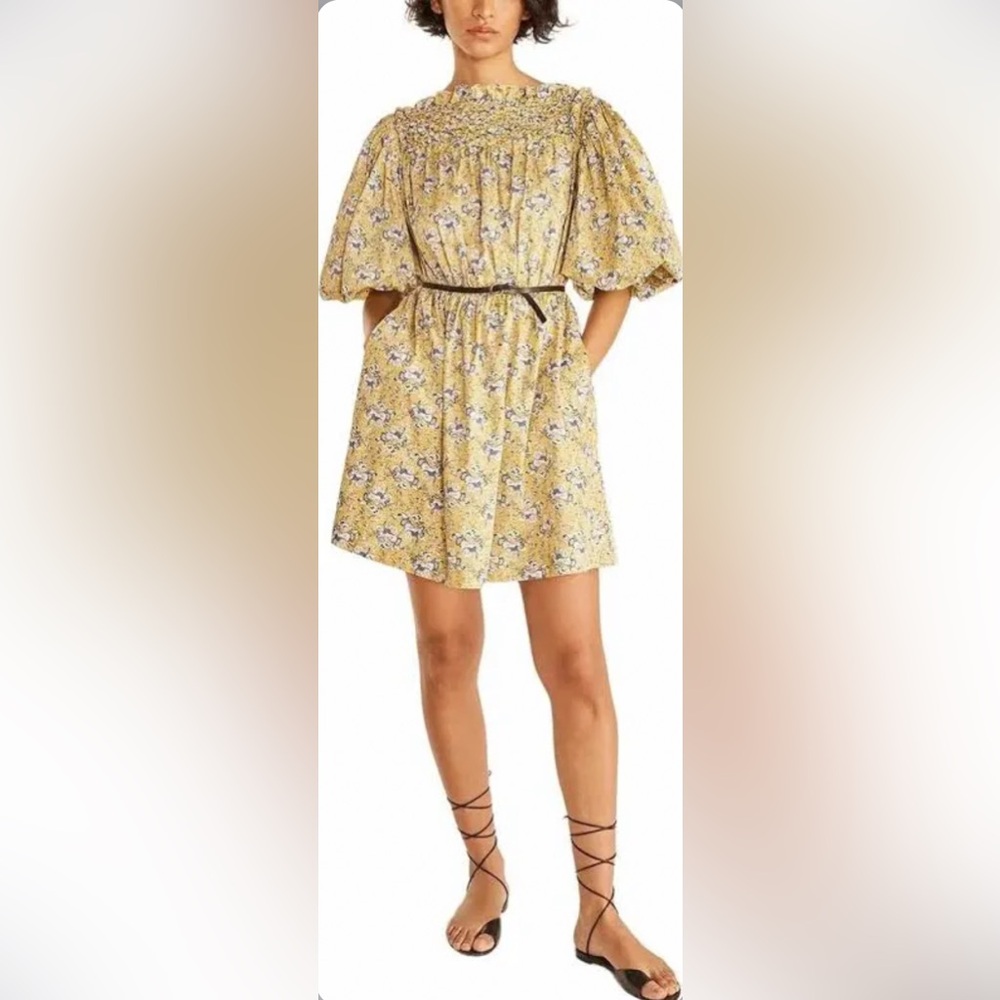 NWT Rebecca Taylor Smocked Floral Yellow Dress